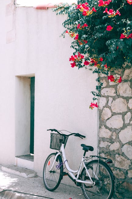 Lucca street bicycle parked stone building