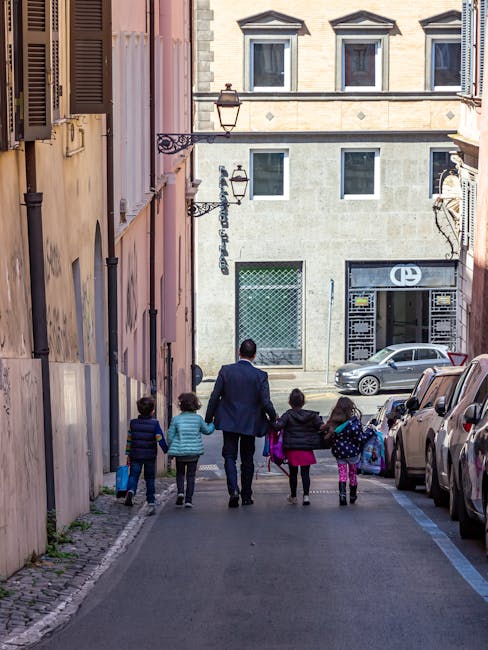 Lucca city walls family walking