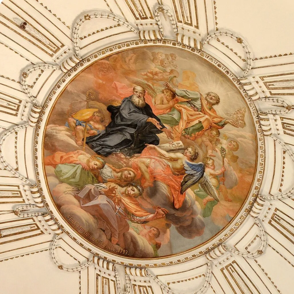 Oval ceiling fresco depicting saints and angels in Lucca church dome