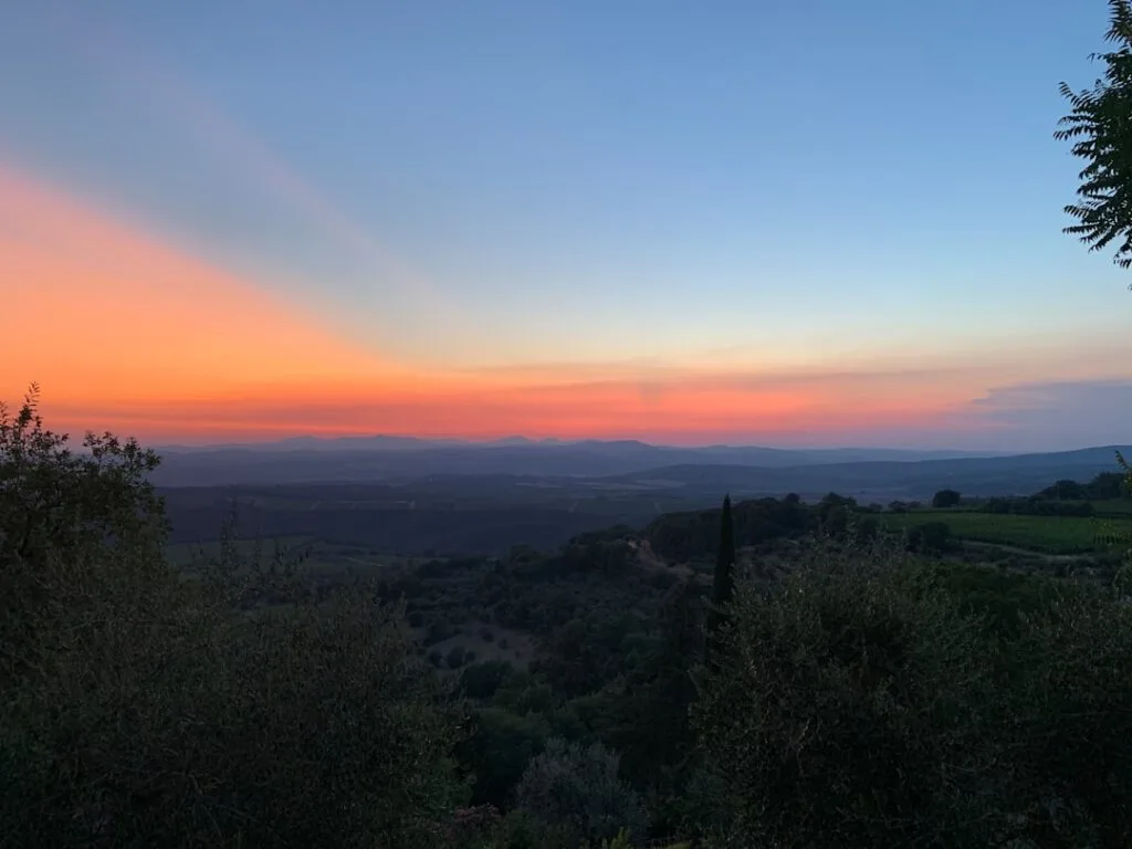 Tuscan countryside hills at sunrise