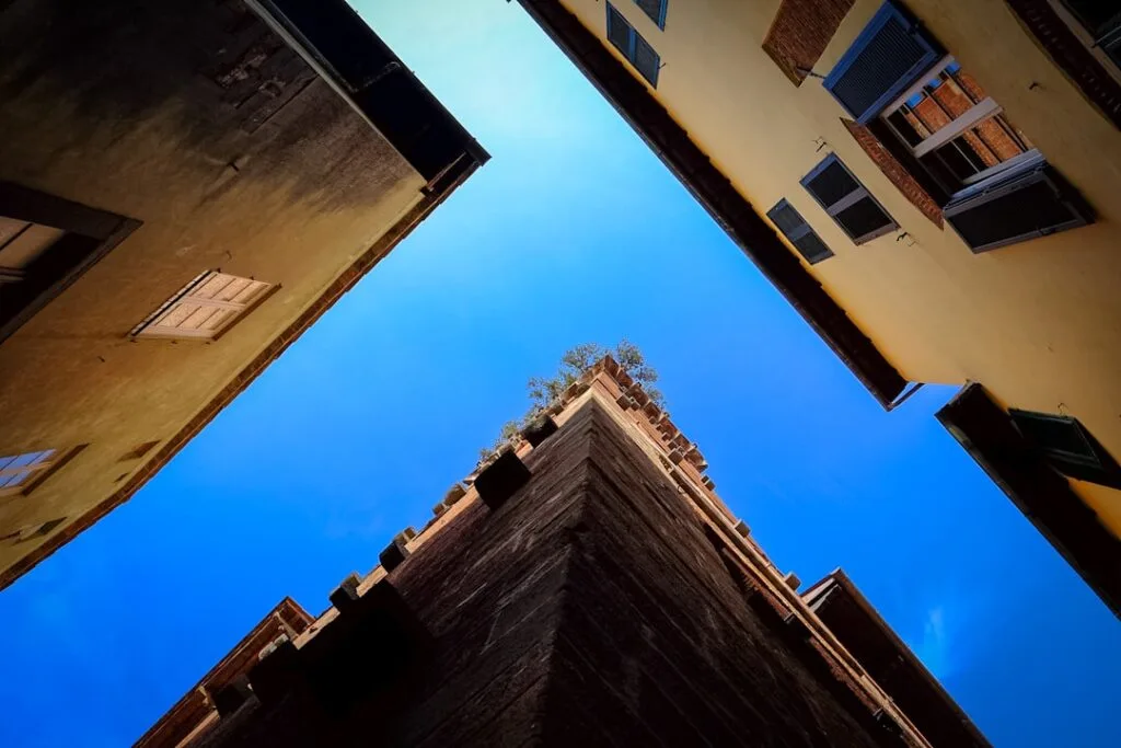 Lucca evening street lights