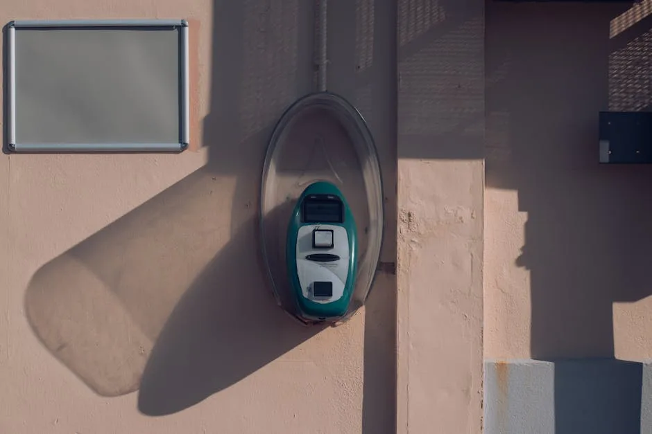 Ticket validator at Lucca station mounted on a pale pink wall