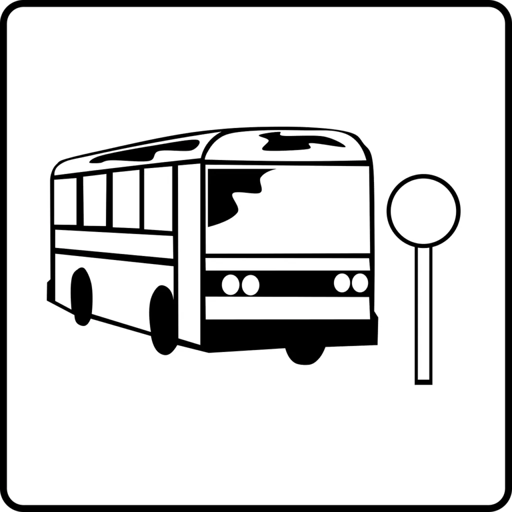 Graphic bus and circular bus stop sign symbol